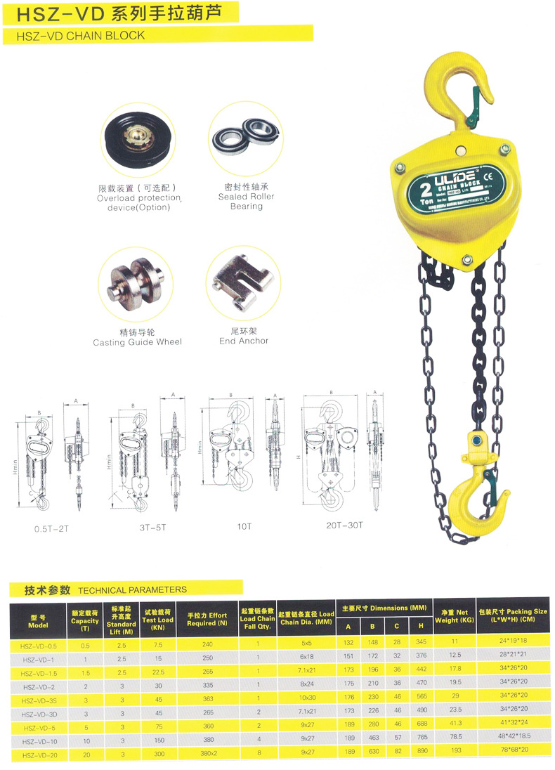 手拉葫芦hszva型2t倒链起重葫芦小型1t3吨手动链条吊机厂家