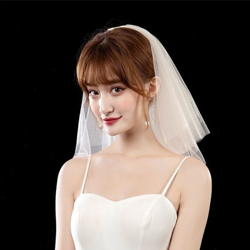 短头纱韩式新娘简约森系蓬蓬多层短款结婚领证拍照旅游儿童直销