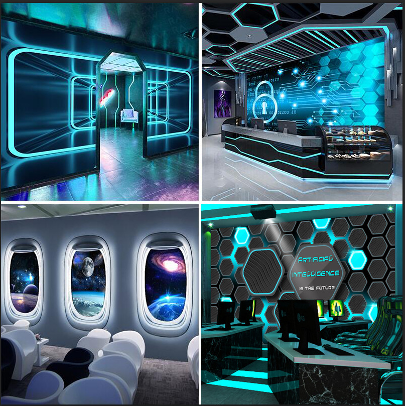 科技感3d立体背景墙纸网咖网吧电竞壁纸太空科幻主题ktv工装壁画