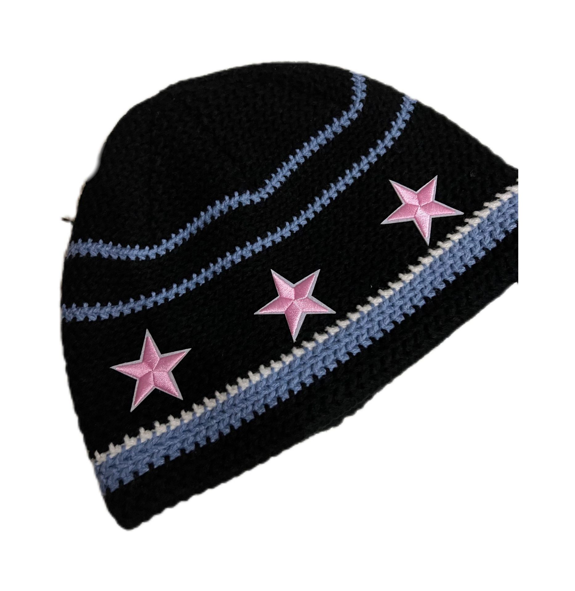 Special-Interest Design Pink Star Stripes Knitted Cold Cap Insy2g Hot Girl Vintage Wool Warm Fisherman Hat Bucket Hat