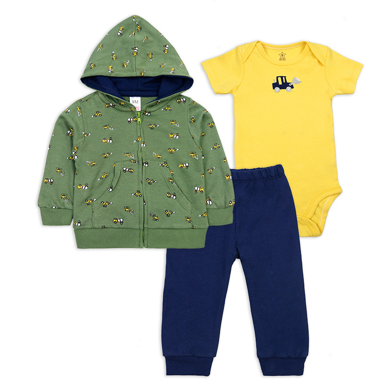 Factory Coat + Short Ha + Trousers Suit European and American Spring and Autumn Infant Striped Cartoon Animal Three-Piece Suit