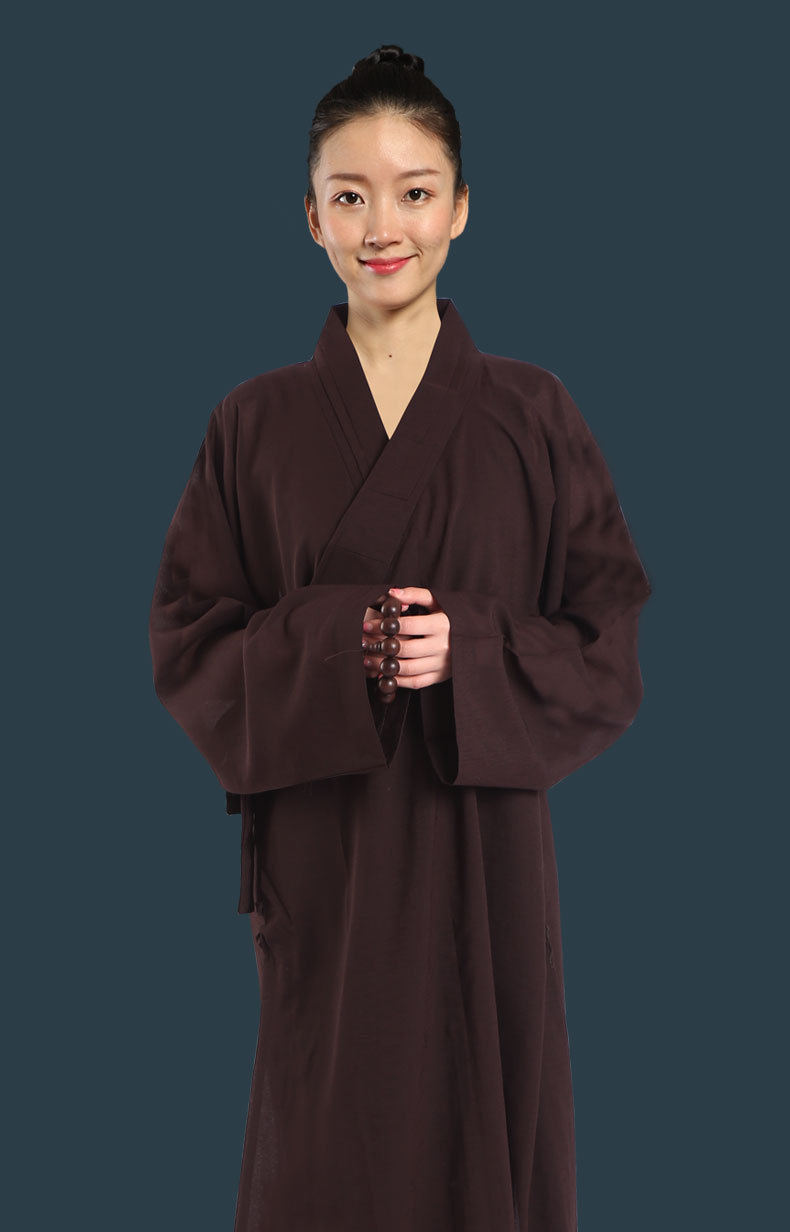 小袖海青居士服女款禅修服海清袈裟僧服大褂长衫咖啡色春夏秋冬季