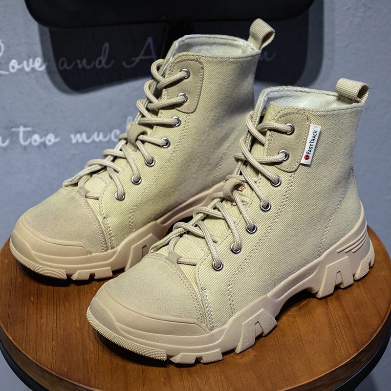 帆布马丁靴女夏季薄款透气2022年新款英伦风厚底春秋单靴子女短靴