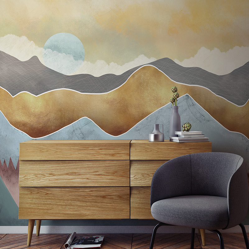 日式和风墙绘布简约装饰大型壁画卧室客厅新中式壁纸电视背景墙纸