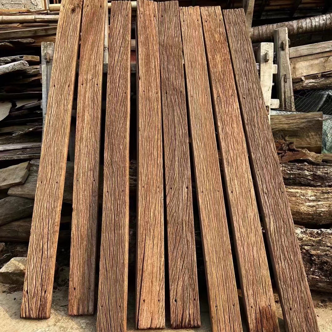 老榆木门板桌面旧木板吧台复古酒吧桌风化老柳桉做旧木条