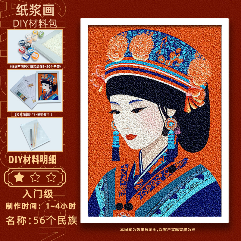 【56个名族】c中国风diy纸浆画名族图案花纹手工填