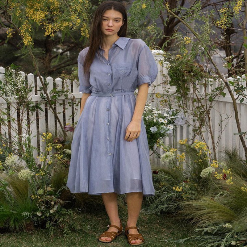 t0513175 韩版24夏气质v龄收腰显瘦优雅纯色连衣裙-阿里巴巴