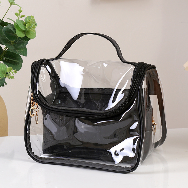 New Transparent Color Cosmetic Bag Simple Striped All-Matching Storage Bag Ladies Waterproof Practical Cosmetic Bag Wholesale