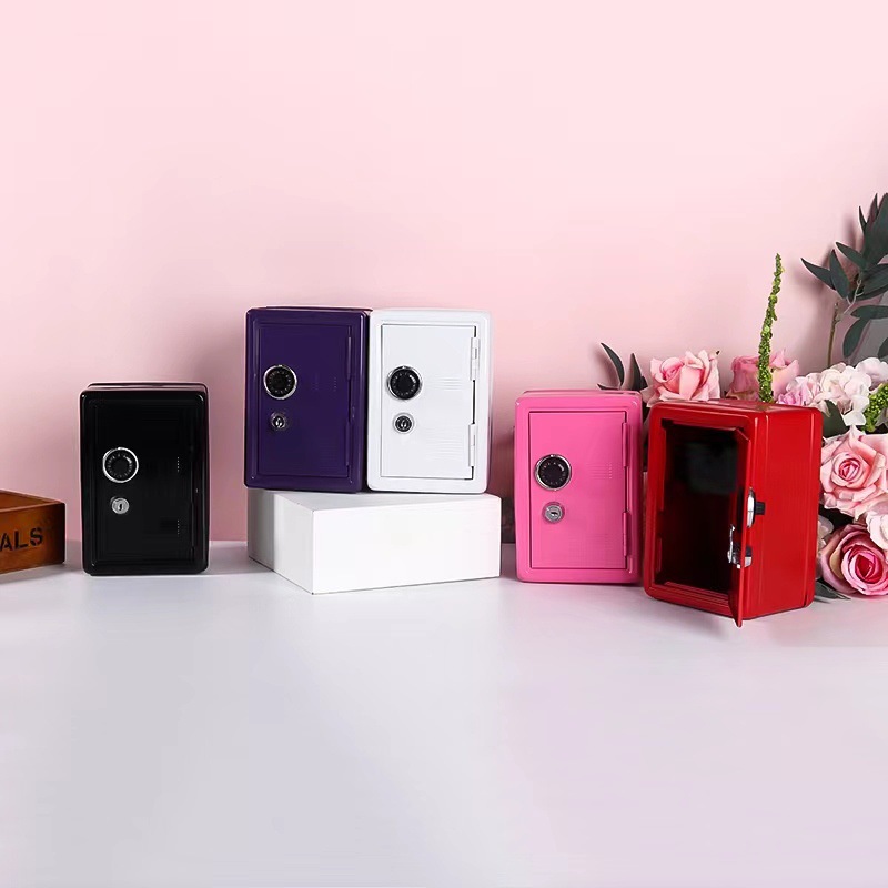 Children's Vertical Mini Saving Box Creative Metal Safe Box with Lock Household Piggy Bank Storage Box