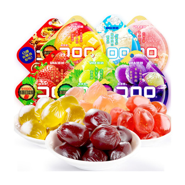 uha悠哈酷露露草莓芒果葡萄味多种水果汁软糖休闲儿童零食52g批发