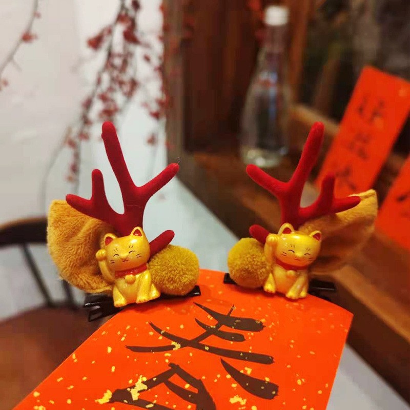 Christmas Barrettes New Antlers Hair Accessories 2023 Christmas Festival Online Influencer Cute Elk Horn Antlers Jewelry Headdress a Pair of Hairclips