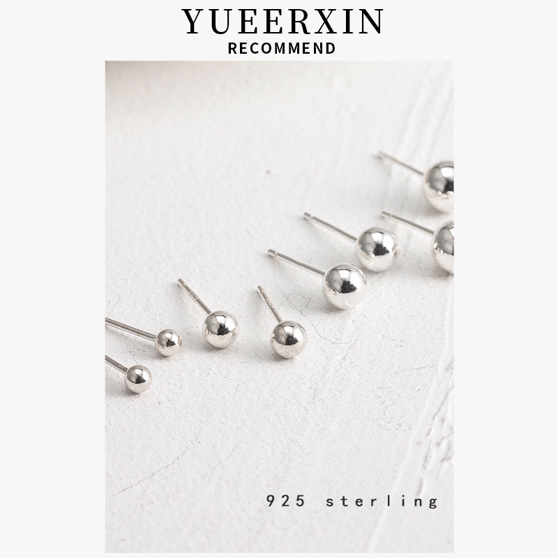 Dunmei Sterling Silver Stud Earrings Handmade Glossy Ball Stud Earrings Beanie Simple Mini Ear Studs Korean Earrings Wholesale