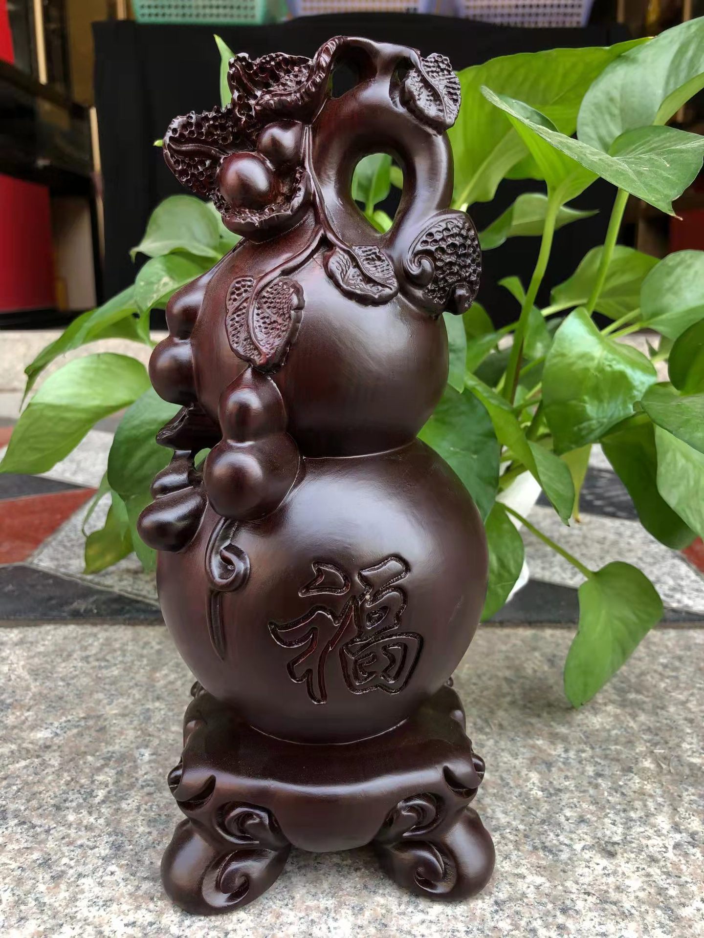 黑檀实木雕刻福禄葫芦摆件红木家居客厅电视柜办公装饰工艺品送礼