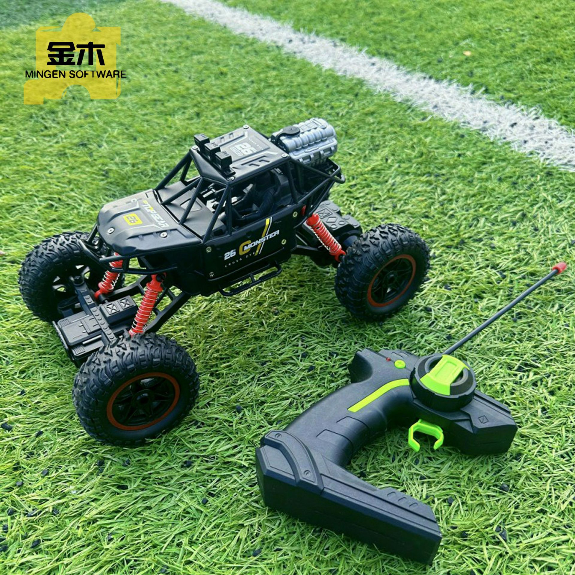 跨境合金越野遥控玩具车儿童大号1:14高速充电喷雾车