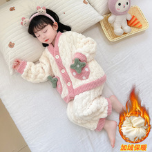 女童珊瑚绒睡衣冬季小女孩法兰绒儿童中小童冬款保暖家居服两件套