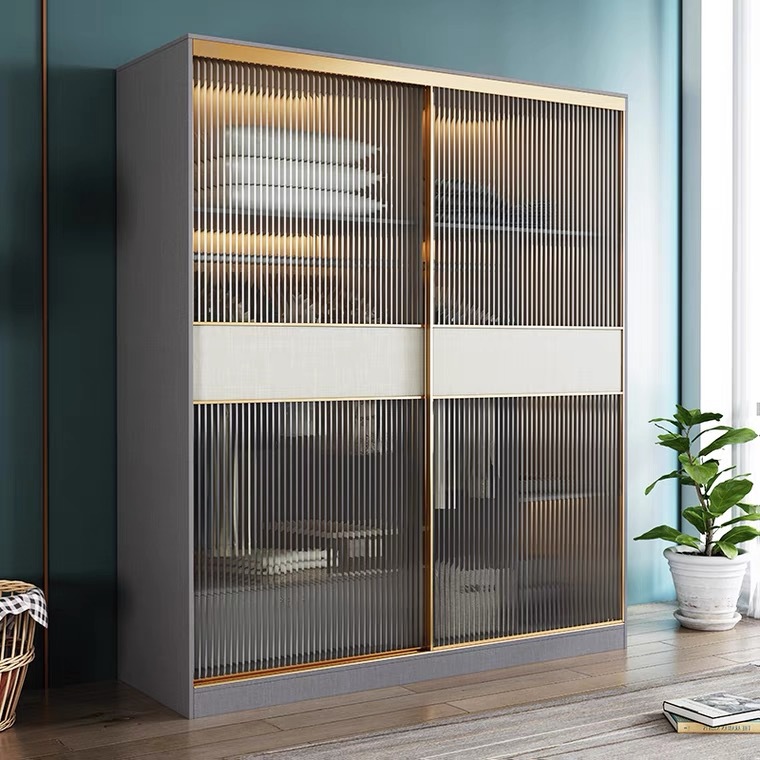 现代简约家用卧室推拉门衣柜主卧轻奢玻璃移门衣柜组合整体大衣橱