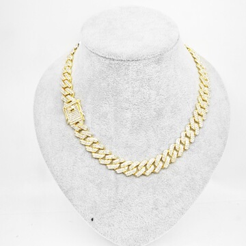 外贸流行欧美嘻哈环保锌合金满钻加密14mm菱形古巴链项链大金链