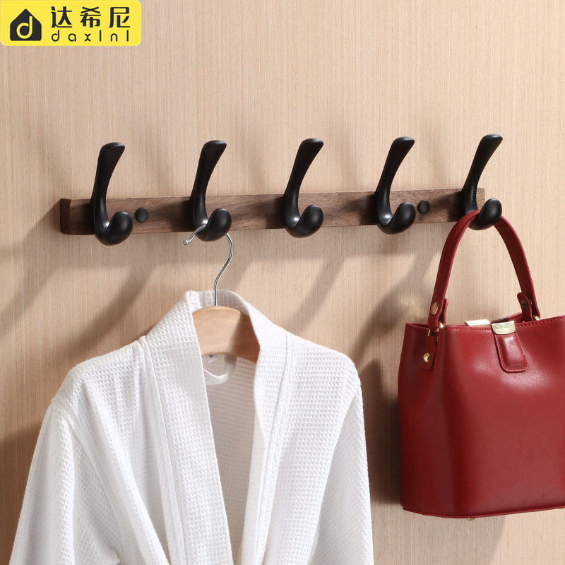免打孔胡桃木挂钩进门鞋柜衣柜衣服壁挂实木衣帽钩玄关门后挂衣钩