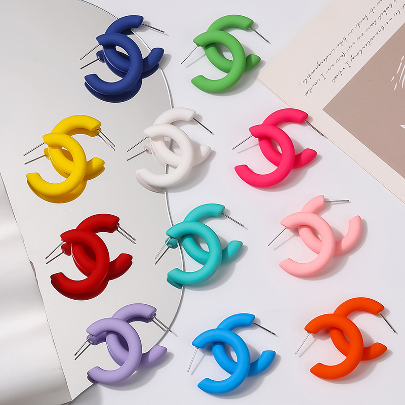 Foreign Trade Hot Selling Product Trendy Simple Color Acrylic Frosted Surface C- Shaped Earrings for Women Factory Direct Sales Ornament Wholesale