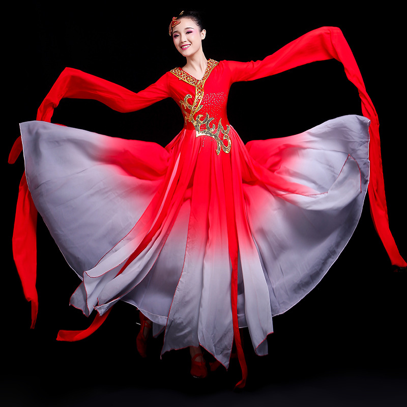 水袖舞蹈服装新款惊鸿舞长甩袖汉服红色飘逸中国风古典舞演出服女