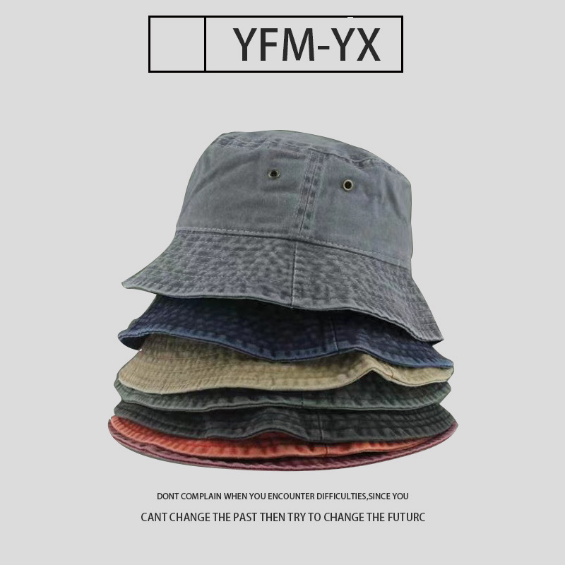 Bucket Hat Hong Kong Style Retro Washed Denim Couple Vintage Fashion Short Brim Foreign Trade Solid Color Autumn Bucket Hat Cross-Border