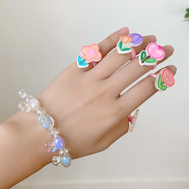 Children's Ring Little Girl Cartoon Jewelry Girl Baby Gift Toys Nail Patch Beaded Bracelet Wholesale