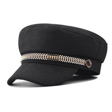 跨境新款毛呢鱼骨链条贝雷帽金属八角帽韩版女英格兰式时尚链子军