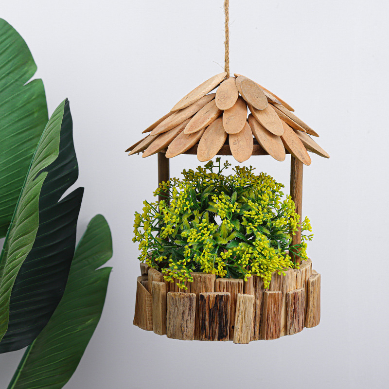 悦己创意漂流木花盆木制工艺品摆件北欧风家居桌面悬挂花盆跨境批