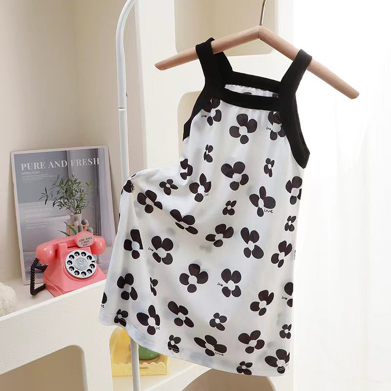 Girls' Summer 2023 New Strap Dress Children's Floral Ice Silk Princess Dress Free Shipping