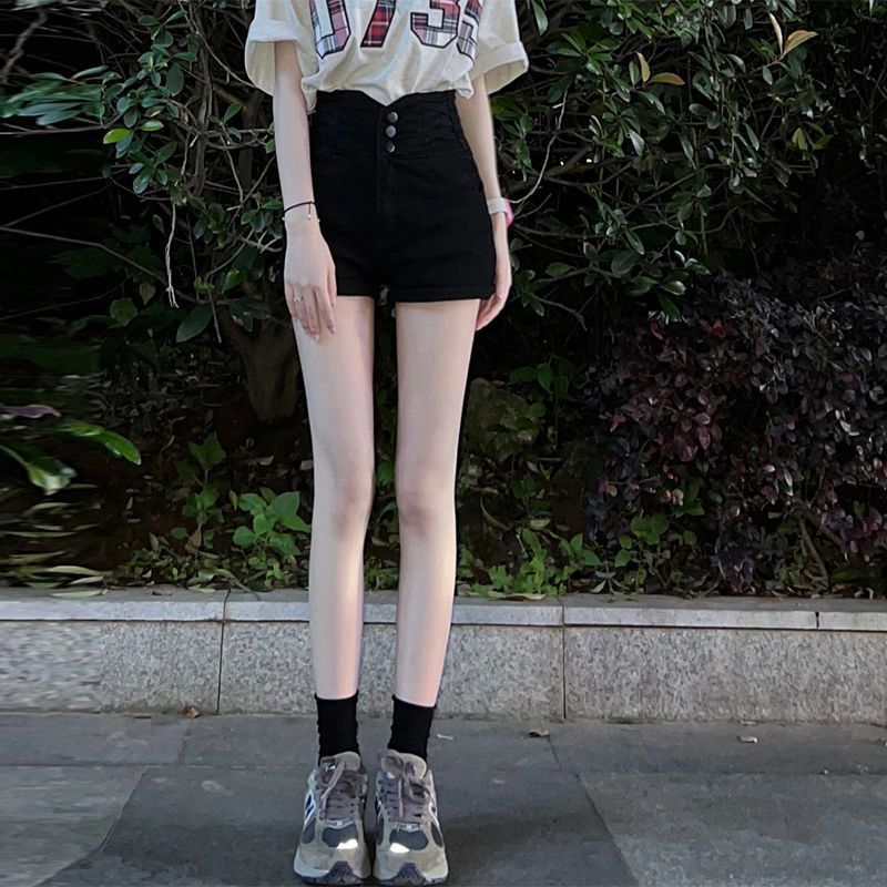 2023夏季新款黑色高腰牛仔短裤女新款设计感a字超短裤辣妹阔腿热