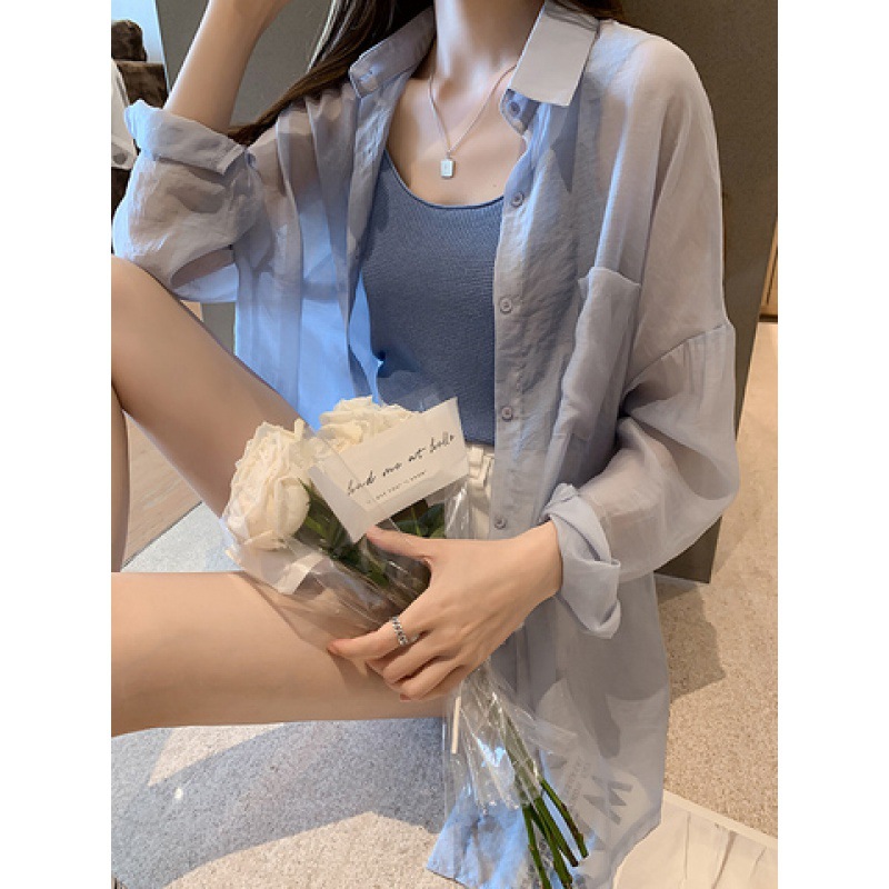 白衬衫女夏季新款设计感小众上衣宽松长袖防晒衬衣薄款空调衫外套