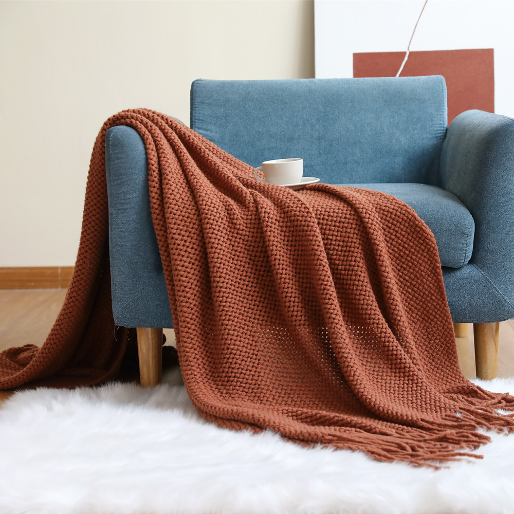 Nordic Style Sofa Cover Cover Blanket Knitted Blanket Shawl Blanket Solid Color Blanket Cross-Border Bed Runner Wool Sofa Towel