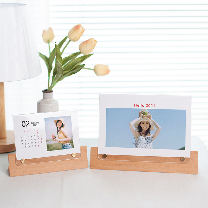 2021新款实木质台历底座 办公送礼热销木台历架 l形木台历架