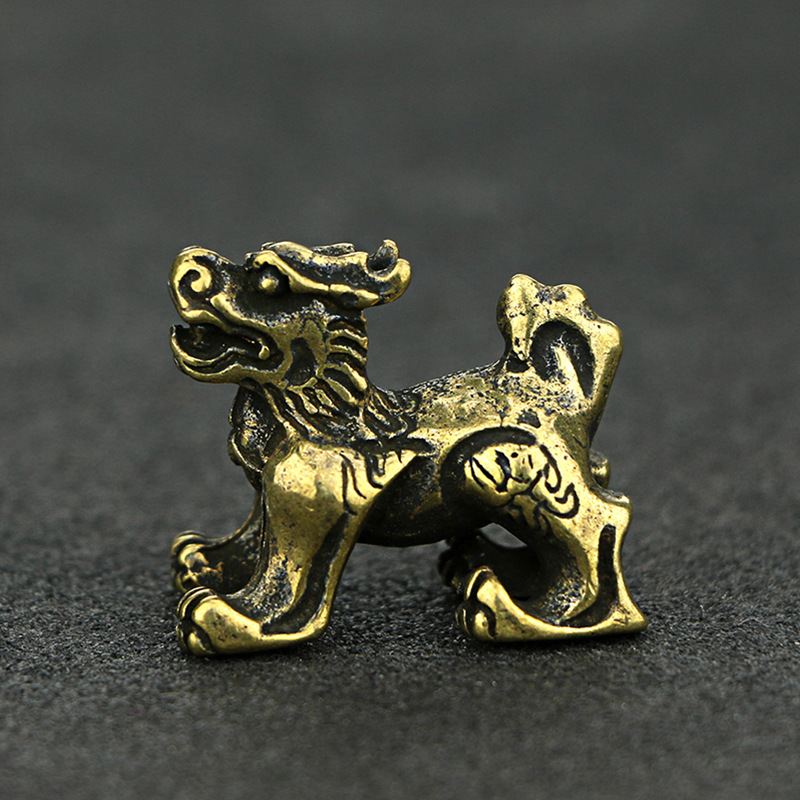 复古黄铜实心狮子手把件挂件小铜器摆件宫门狮古玩收藏工艺品批发