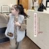 girl temperament simulation leather and fur Vest Winter clothes new pattern lovely baby Western style Versatile vest waistcoat Maomao coat