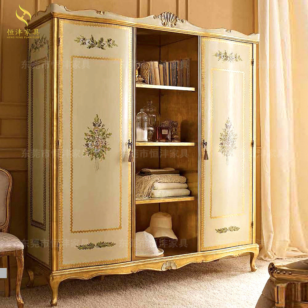 欧式衣柜法式新古典实木衣橱别墅双门衣柜储物柜豪华金色家具