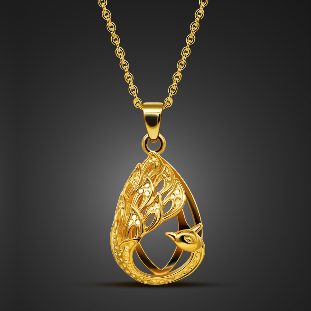 时尚凤凰吊坠项链女式百搭电镀24k黄金颈链结婚首饰现货工厂批发