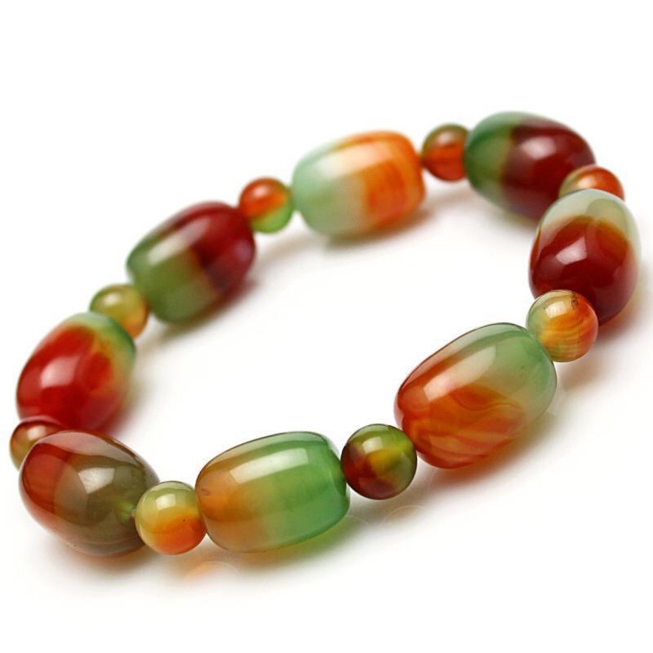 天然孔雀玛瑙手链桶珠玛瑙饰品手链玛瑙老型珠手串手链多宝色饰品