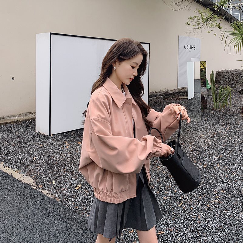 粉色短款小皮衣女春秋2024新款宽松洋气小个子设计感pu皮夹克外套