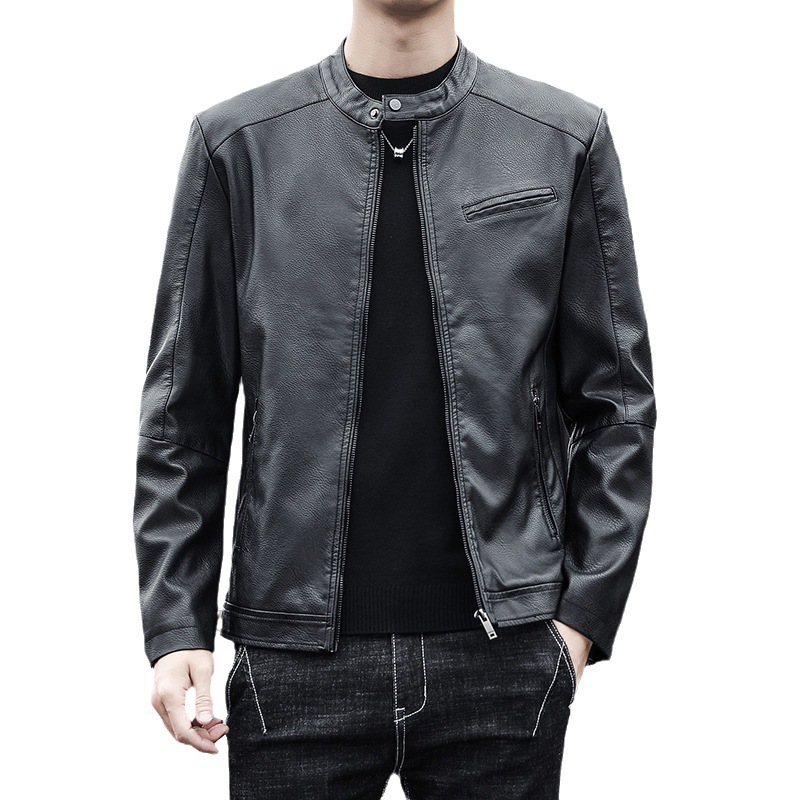 2023 New Top Leather Jacket Pu Leather Coat Soft Leather Men's Autumn and Winter Light Business Casual Stand Collar Simple All-Matching Men