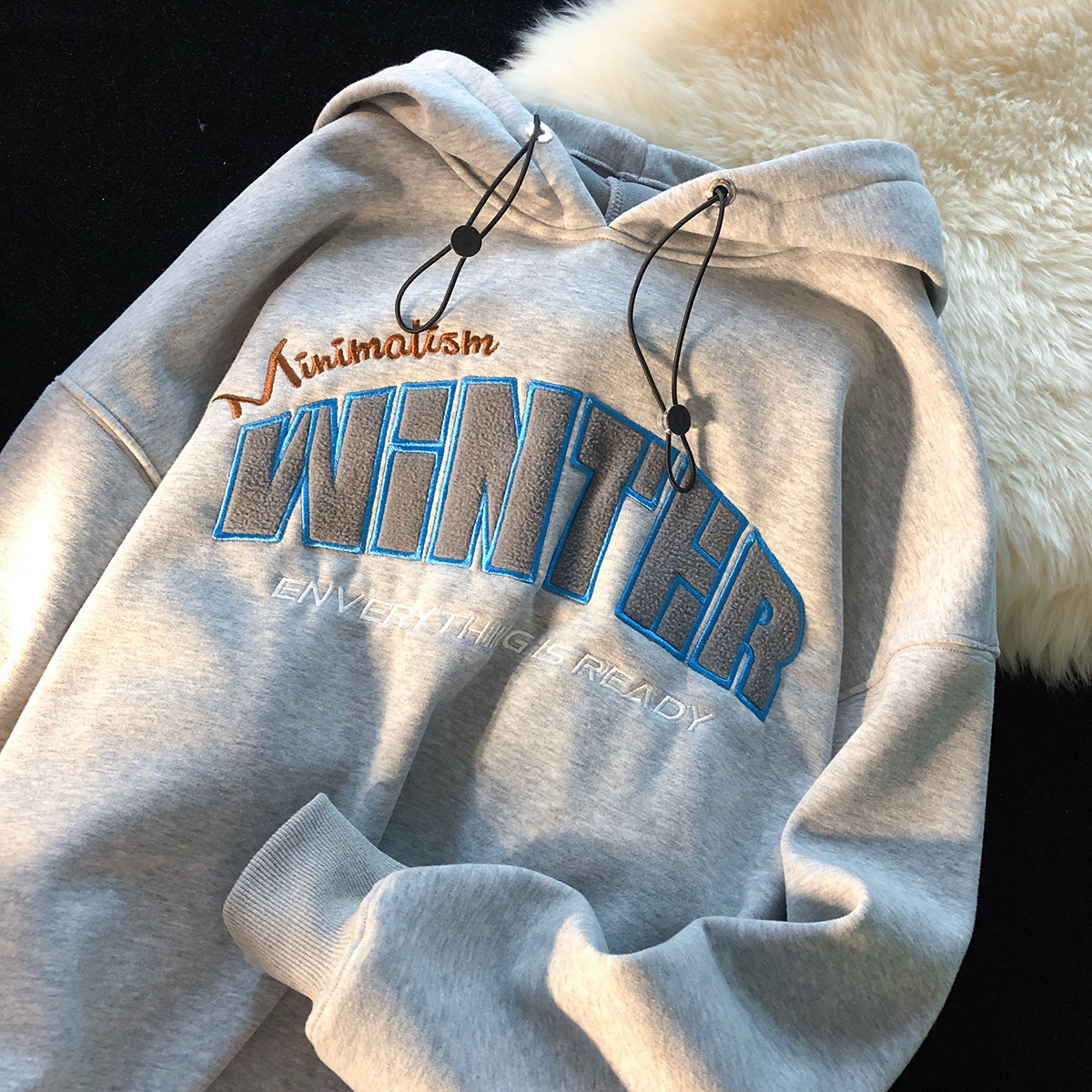 美式复古oversize字母连帽卫衣女秋冬季ins潮加厚小众vintage外套