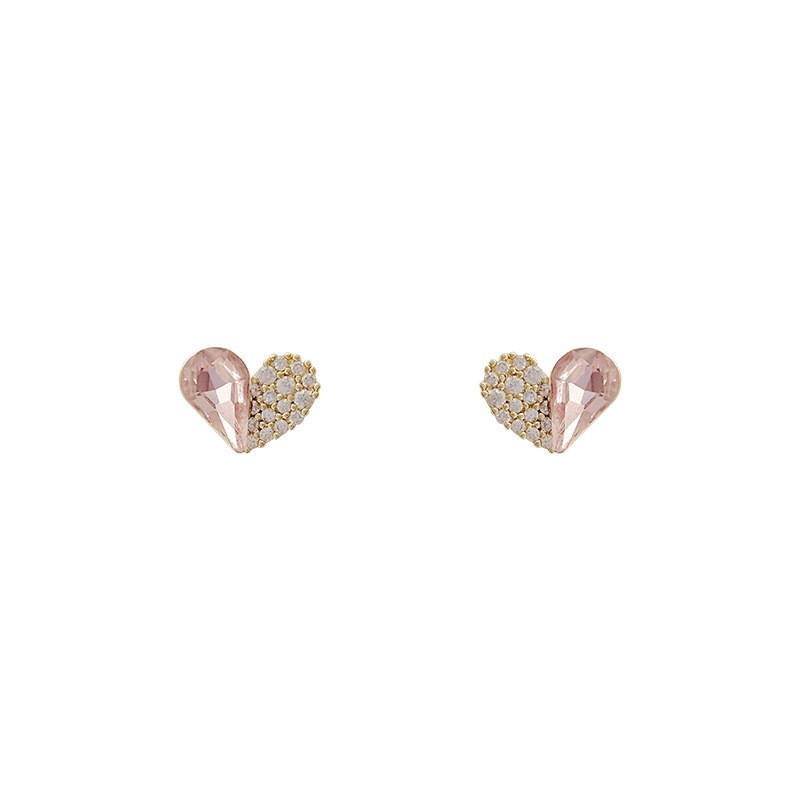 Love Heart Earrings Simple Pink Stud Earrings Personality New Fashion Design Sense Earrings High Sense Internet Celebrity Freshess Earrings