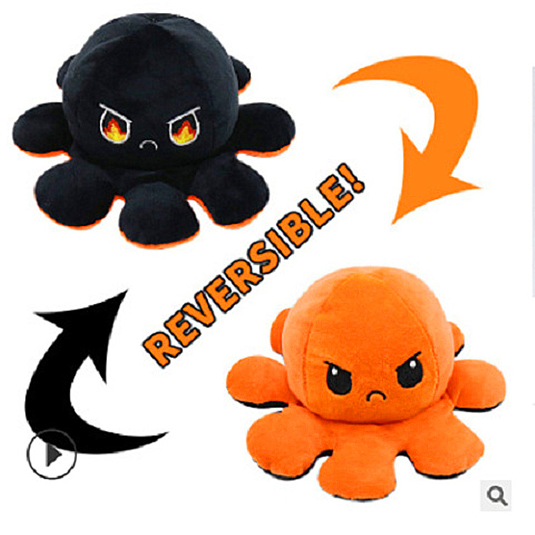 New Cross-Border Flip Octopus Doll Double-Sided Expression Flip Octopus Cute Plush Toy Small Octopus Wholesale