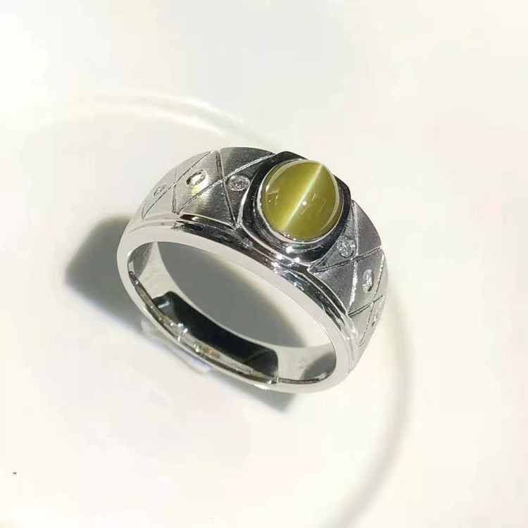 7ct天然金绿猫眼男款戒指
