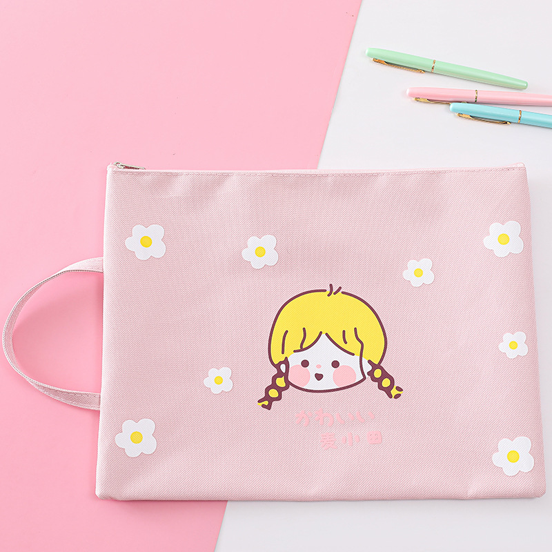 新款麦小田卡通大容量手提文件袋女牛津布小学生资料带儿童科目袋