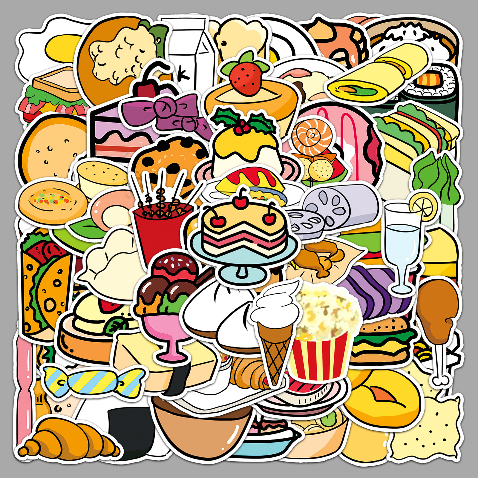 108张原创卡通食物跨境手绘小清新儿童咕卡装饰行李箱涂鸦贴纸