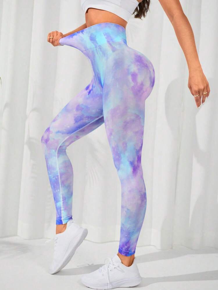 Cross-Border New Arrival Seamless Women's Fitness Yoga Sports Pants Tie-Dyed Tie-Float Trousers Hip Lifting Training Pant Stretch Tights
