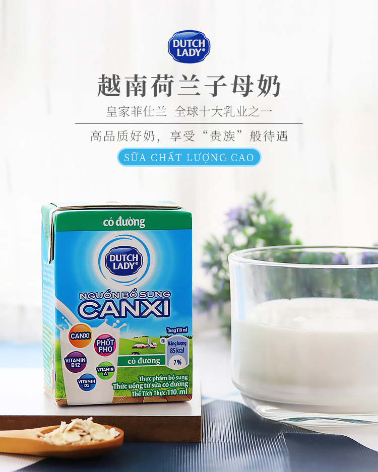 越南荷兰dutchlady原味子母奶110ml盒装 草莓味含乳饮料乳制饮品