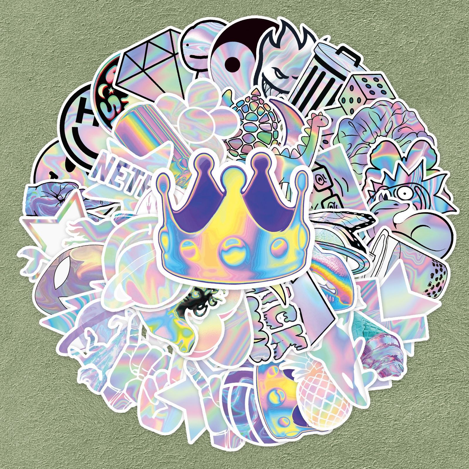 50张镭射行李箱贴纸全息炫酷潮流diy手账本笔记本手机壳防水装饰