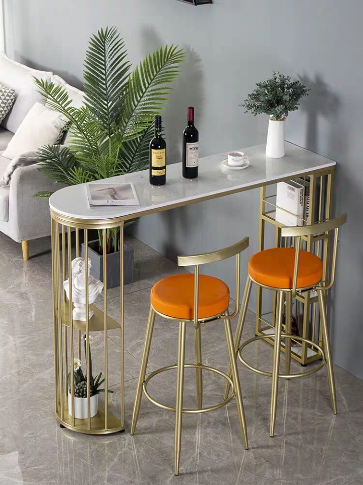 轻奢岩板小吧台桌家用黑色靠墙高脚桌椅客厅隔断柜酒吧长条桌北欧